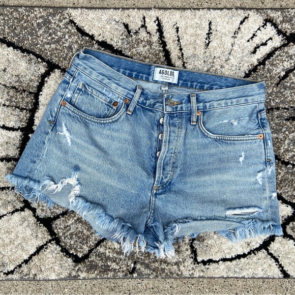 Agolde Parker Los Angeles Premium Distressed Light Blue Jean Shorts Size 27 - Picture 11 of 11